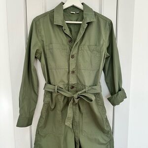 GAP Olive Green Utility Short Romper with Waist Tie